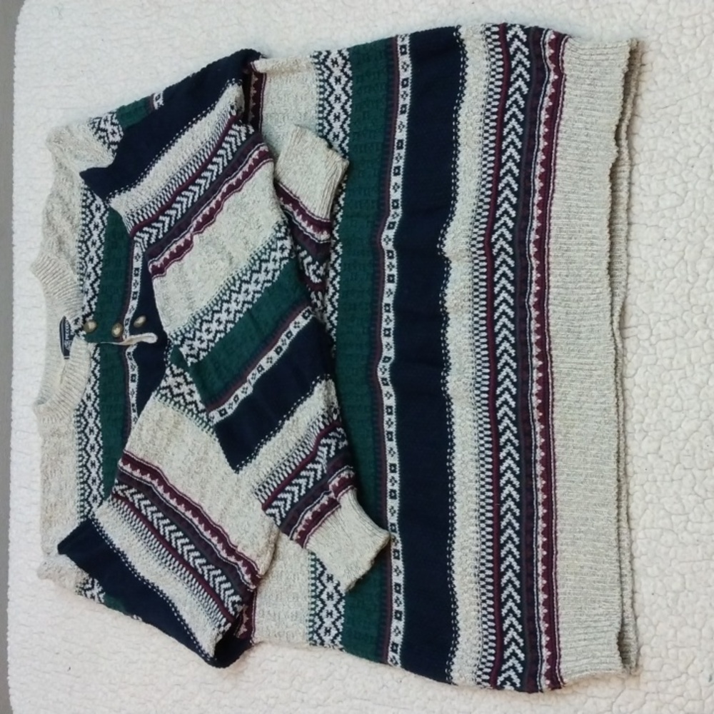 Vintage Peconic Bay Traders Henley Cotton Sweater (Large)